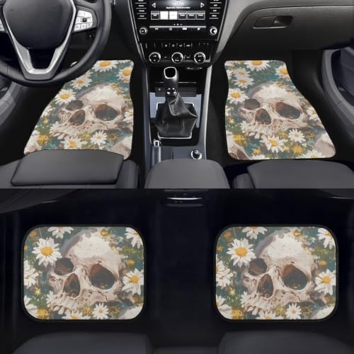 Skull Car Floor Mats All Weather Car 1st & 2nd Daisy Floor Mats Interior Carpet Universal for SUV Sedan Car Trucks