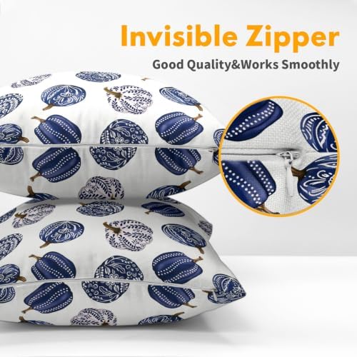 Fall Chinoiserie Pumpkin Throw Pillow Covers 22x22 Set of 2 Autumn Blue White Porcelain Thanksgiving Pillow Covers Autumn Pillowcase for Kitchen Sofa Cushion Outdoor Bedroom Decoration - Image 6