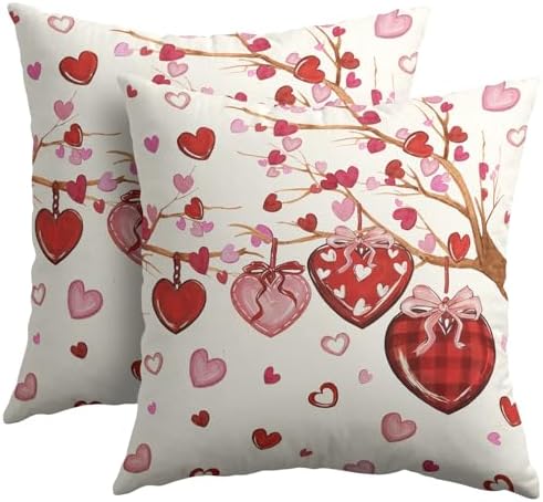 Valentines Day Pillow Covers 20x20 Set of 2 Love Throw Pillow Covers Red Heart Pillowcase Linen Decoration Farmhouse Holiday Cozy Soft Cushion Case Couch for Indoor Outdoor Home Decor by Unknown