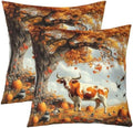 Fall Cattle Pillow Case Covers 2 Pack,Autumn Farmhouse Pumpkin Maple Leaves Tree Pillow Covers 24"x 24" Soft Square,Rustic Farm Animal Cabin Cow Decorative Throw Pillow Covers by Manfei