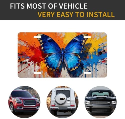 Blue Butterfly Graffiti Front License Plate 6" * 12" for Women