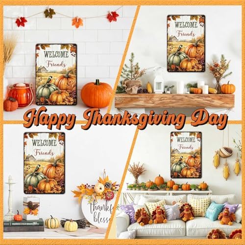 Fall Sign Thanksgiving Pumpkin Vintage Tin Sign Welcome Friends 8x12Inch - Image 4