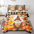 Erosebridal Fall Gnome 7 Piece Bedding Set King Thanksgiving Day Harvest Comforter Set with Sheets Farmhouse Maple Leaf Pumpkin Bed in A Bag for Kids Boys Girls Autumn Grids Country Bed Set by Erosebridal