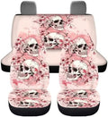 Skulls Pink Cherry Blossom Print Car Seat Covers 4Pcs Front & Rear Breathable Seat Covers Universal Fits for Truck, Sedan, SUV Auto Interior Protector Car Accessories