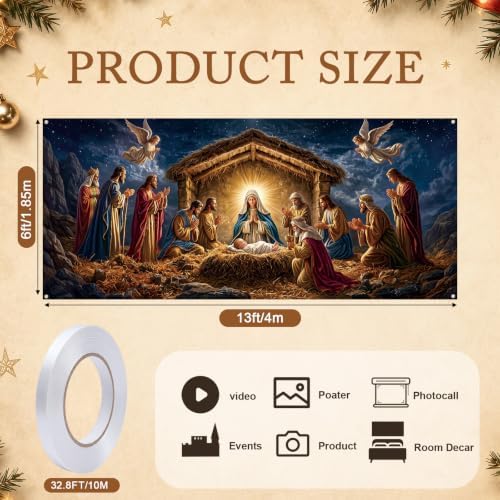 Preboun Christmas Nativity Scene Garage Door Banner 7 x 16 ft Holy Family - Image 2