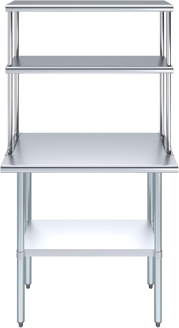 Amgood Stainless Steel Work Table Double Tier Overshelf | Metal Kitchen Prep - Image 2