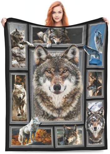 Wolf Blanket Wolfs Throw Blanket Wolves Lover Gifts for Men Boys Adults Soft Plush Stuff Fleece Flannel Bedding for Sofa Office Decor 50"X60" - Image 2