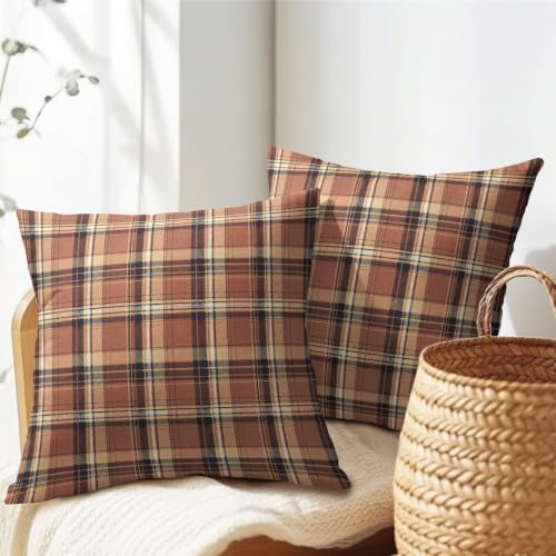 Christmas Plaid Pillow Covers 18x18 Set of 2 Burnt Orange Highly Absorbent - Image 7