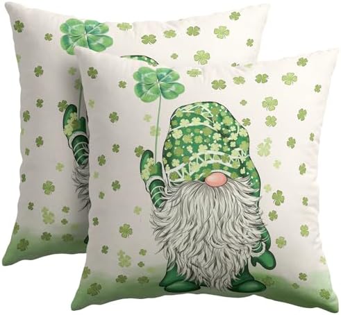 St Patricks Day Pillow Covers 18x18 Set of 2 Shamrock Gnome Throw Pillow Covers Rustic Spring Pillowcase Linen Decoration Farmhouse Decorative Sage Green Cushion Case Couch for Indoor Home Decor by Unknown