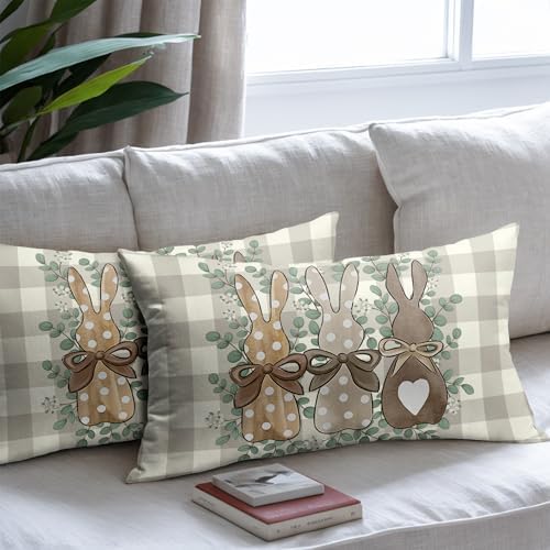 Easter Pillow Covers 12x20 Set of 2 Spring Throw Pillow Covers Rustic Bunny Buffalo Plaid Pillowcase Linen Decoration Farmhouse Soft Decorative Grey Cushion Case Couch for Indoor Outdoor Home Decor - Image 7