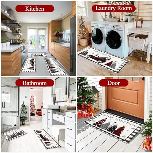 U'Artlines Christmas Kitchen Rugs and Mats Set of 3, Non Skid Tree Car Rug - Image 5