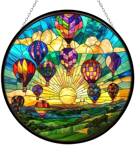 Hot Air Balloon Suncatcher Indoor/Outdoor Stained Glass Window Hanging Handmade Stained Glass Suncatchers Decoration for Home Garden Christmas Party Wedding Housewarming Gifts by 365CUSGIFTS