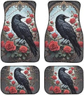 Black Raven Print Car Rubber Floor Mat 4PCS Rose Flower Forest Bird Pattern Front and Rear Mats Non-Slip Floor Mats Heel Pad Fit for SUV Van Truck Car
