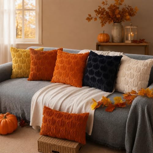 DFXSZ Fall Pillow Covers 22x22 2Pcs Beige Pumpkin Fall Decorations for Home - Image 6