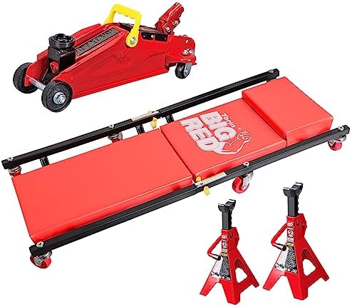 BIG RED T82040 Torin Hydraulic Trolley Floor Service/Floor Combo with 2 Jack Stands and Rolling Garage/Shop Creeper, 2 Ton (4,000 lb) Capacity, Red by BIGRED