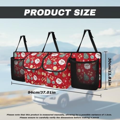 Cute Santa Christmas Gift Print Car Trunk Organizer Car Backseat Storage Bag with 4 Pockets Hanging Trunk Cargo Storage Universal Auto Accessories for Sedans SUV Trucks Van