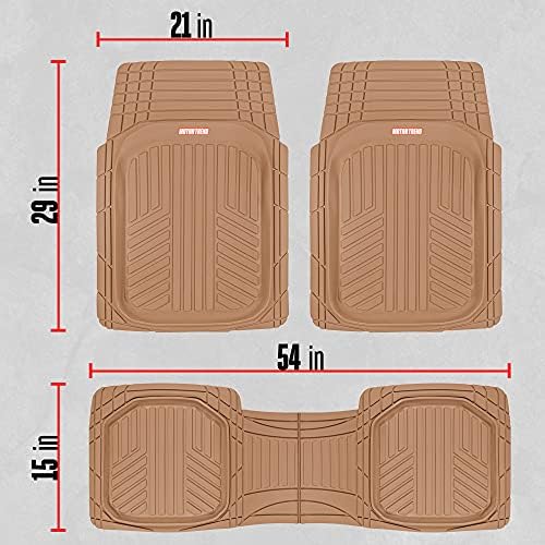 Motor Trend FlexToughXL Floor Mats for Cars Full Set, All-Weather Rubber Automotive Floor Mats, Waterproof Heavy Duty Car Mats, Flexible Floor Liners for Car Truck Van SUV, Car Floor Mats (Beige)