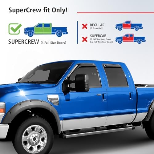 Goodyear Shatterproof in-Channel Window Deflectors for Ford F250 to F550 Super Duty 1999-2016 SuperCrew, Rain Guards, Window Visors for Cars, Vent Deflector, Car Accessories, 4 pcs - GY003430