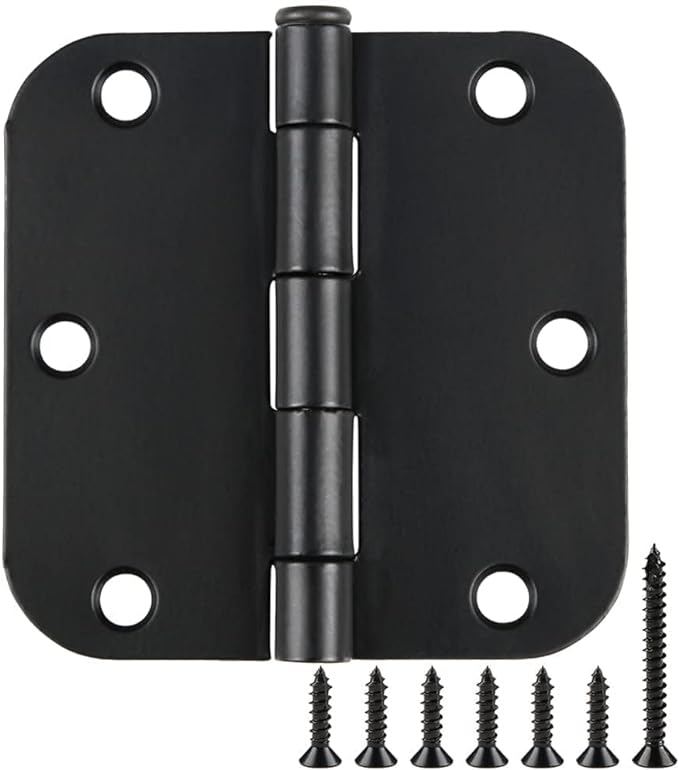 24 Pack Rounded Matte Black Door Hinges 3.5 inch x 3-1/2", 5/8 Radius Storage by TDCHINGES