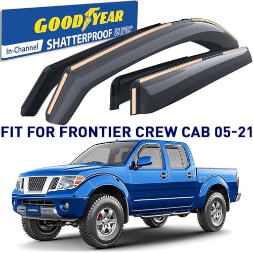 Goodyear Shatterproof in-Channel Window Deflectors for Trucks Nissan Frontier 2005-2021 Crew Cab, Rain Guards, Window Visors for Cars, Vent Deflector, Truck Accessories, 4 pcs- GY003428LP