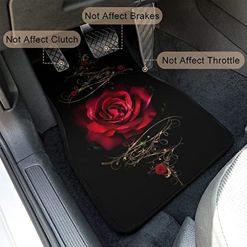 Rose Car Floor Mats Set of 4,Red Rose Floral Print Flower Design Vehicle Front Rear Carpets Mat Decorative Car Floor Carpets Rugs Non-Slip Auto Car Accessories Universal Fit for Car SUV Truck Van