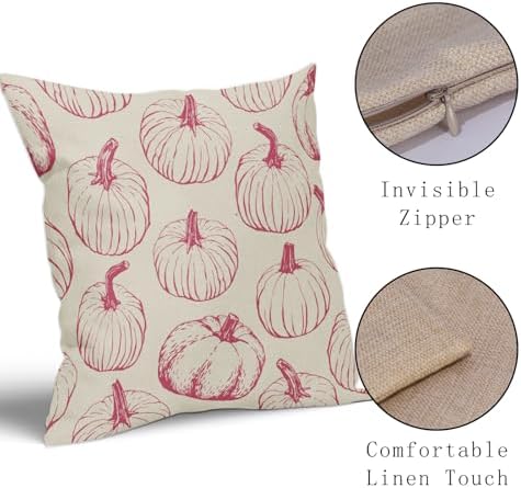 Dark Pink Pumpkin Fall Pillow Covers 22x22 Set of 2 Autumn Themed Thanksgiving Harvest Print Decorative Throw Pillows Outdoor Farmhouse Pillowcases Cushion Case Seasonal Decor for Couch Sofa Bed - Image 4