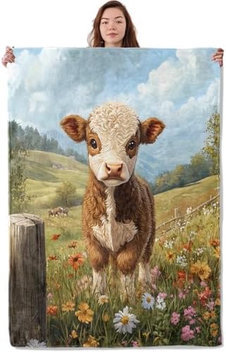 Adorable Cow Blanket, Soft Warm Cozy Throw Gifts for Adults Kids Women, Lightweight Comfy Fuzzy Flannel Blankets for Couch, Travel, Car, Home Decor 50×40 Inch by Unknown