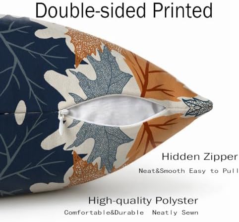 Fall Pillow Covers 20x20 Set of 2 Burnt Orange Blue Maple Leaf - Image 5