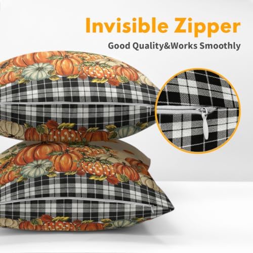 Fall Pumpkins Throw Pillow Covers 22x22 Set of 2 Autumn Polka Dot Pumpkin Thanksgiving Pillow Covers Buffalo Plaid Maple Leaves Pillowcase Vintage for Kitchen Sofa Cushion Outdoor Bedroom Decoration - Image 6