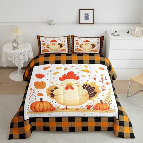 Erosebridal Fall Bedding Sets Queen - Thanksgiving Turkey Comforter Set for Kids Adults Rustic Farmhouse Duvet Insert Botanical Autumn Leaves Quilt - Image 2