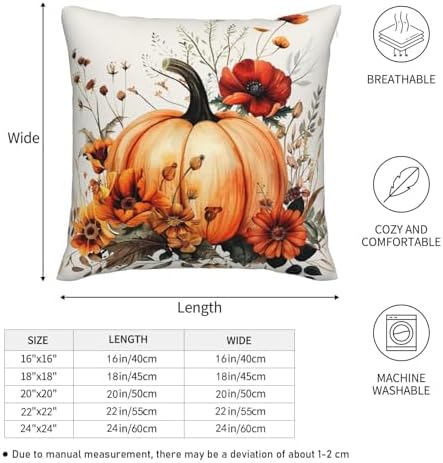 KiuLoam Vintage Fall Pillow Covers 18x18 Inch Set of 2 Vintage Red Black Orange Pumpkin Floral Autumn Print Decorative Throw Pillows Outdoor Halloween Decor Cushion Covers for Sofa Couch Bed - Image 5