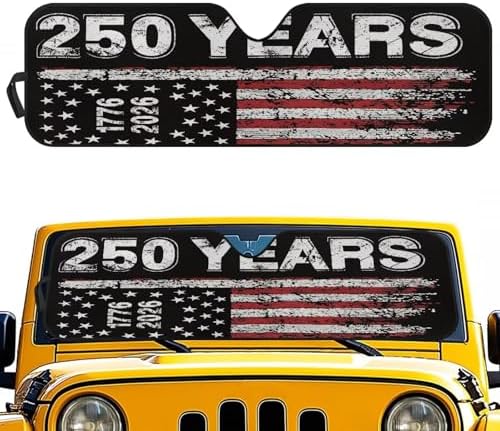 Renewold 250 Anniversary USA Sunshade for Car Windshield Car Window Cover Foldable Sun Shade for Jeep Wrangler JK JKU JL JLU 1997-2023 Gladiator JT UV Rays Sunlight Sun Visor Shield Women Men