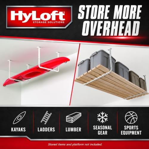 HyLoft 33 in. x 34 in. Adjustable Garage Ceiling Mount Storage Rack Kit, Garage Overhead Storage Bracket, 80842-10, White - Image 6