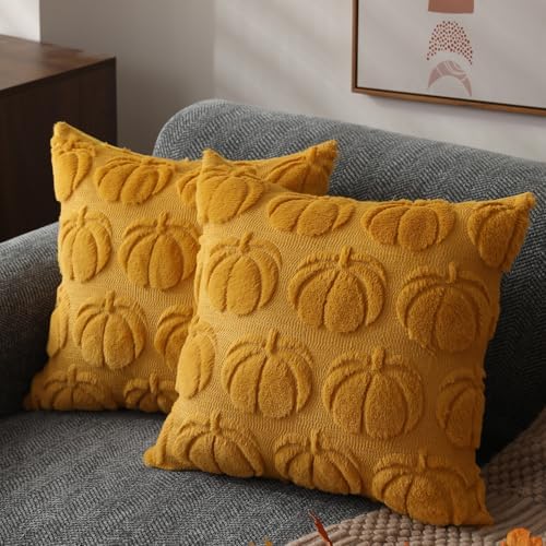 DFXSZ Fall Pillow Covers 18x18 2Pcs Yellow Pumpkin Fall Decoration for Home by DFXSZ