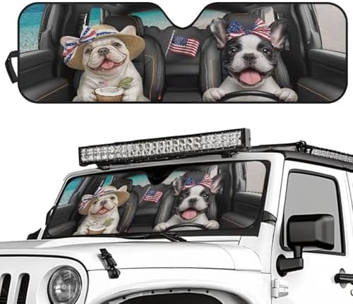 Renewold Front Windshield Sunshade for Gladiator JT Car Window Sun Shades for Jeep Wrangler Funny Pug Driving Blocks Heat Sunlight UV Outdoor Sun Visor Shield Cover Easy Install Interior Accessories