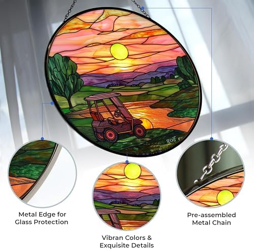 Golf Cart Stained Glass Window Hanging Sun Catcher Halloween Haning Ornament Decoration Christmas Birthday Gifts for Lover and Friends - Image 3