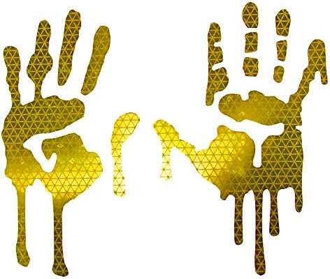 customTAYLOR33 High Intensity Grade Reflective Bloody/Dripping Hands Decals for Helmets, Windscreens, Rear Windows, Bumper Stickers (12" Height (Adult Size), Yellow/Gold)