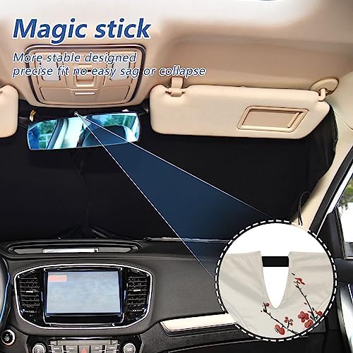 Japanese Cherry Blossom Windshield Sun Shade, Wintersweet Floral Car Sunshade for Auto Truck SUV, Sun Shield that Keeps Your Vehicle Cool, Foldable, Storage Bag (62 x 32 in)