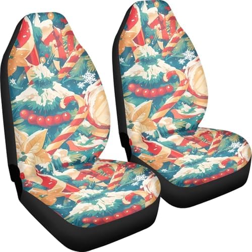 Christmas 2 Pcs Set Car Seat Covers, Cartoon Christmas Tree Seat Covers for Cars Winter Snowflake, Xmas Crutch Candy Decor Universal Seat Cover for Sedan, SUV, Truck