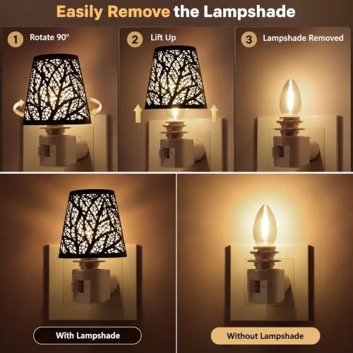 2 Pack Plug In Night Lights, Leaf Cutout Shades, 2700K Warm White E12 Bulbs - Image 2