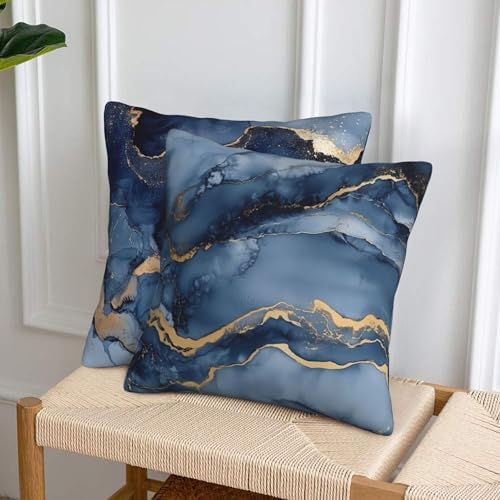 Marble Blue and Gold Throw Pillow Covers 18x18 inch Set of 2 Abstract Texture Pillow Case Cushion Cover for Home Sofa Couch Living Room Car Decor - Image 4