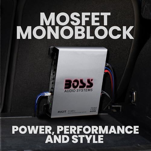 BOSS Audio Systems R1100M-S Monoblock Car Amplifier - 1100 High Output, 2-8 Ohm Stable, Low/High Level Inputs, Low Pass Crossover, MOSFET Power Supply