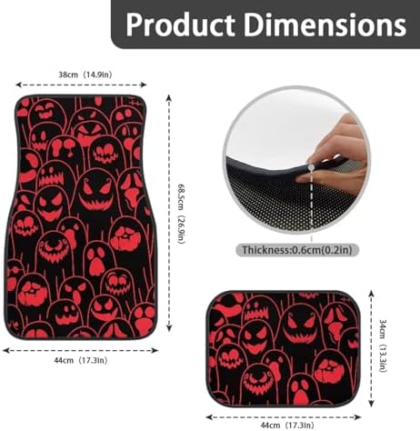 Red Black Ghost Print Funny Halloween Car Floor Mats 4 PCS, Cute Durable Interior Accessories for Car SUV, All Weather Floor Mats with Front Rear Trunk Liners Set for Party