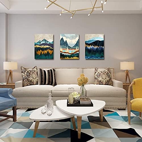 Abstract Mountain Canvas Wall Art Decor Modern Boho Nature Wood Landscape Painting Poster Minimalist Navy Blue Forest Picture Framed Artwork Home Decorations Bathroom Bedroom 24x32 inch 3 Sets - Image 4