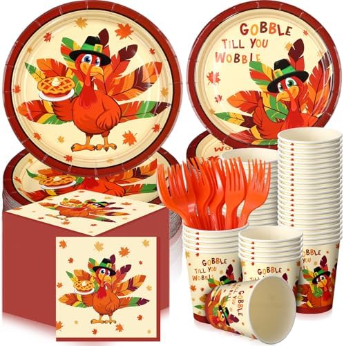 Sliner 180 Pcs Thanksgiving Disposable Dinnerware Set, Classic Turkey by Sliner