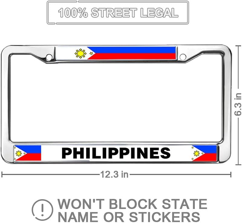 Philippine Flag Funny Metal License Plate Frame Gift Philippine Gift 2 Holes License Plate Frame Gifts Philippine Gift Car Accessories License Plate Frame Cute
