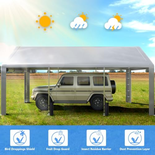 Jocoevol Carport 13x21 FT Enclosed Carport with Roll-up Windows, Removable Sidewalls & Doors and Sandbags for Car Boat Truck Motorcycle, Grey - Image 5