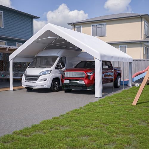 YOPTO 20x20 FT Carport Canopy Heavy Duty,Portable Garage W/Detachable Sidewalls & Mesh Windows,Car Canopy Tent W/ 2 Roll-Up Double-Zipper Doors,Outdoor Car Shed for Truck,Boat,Vehicle,White - Image 2
