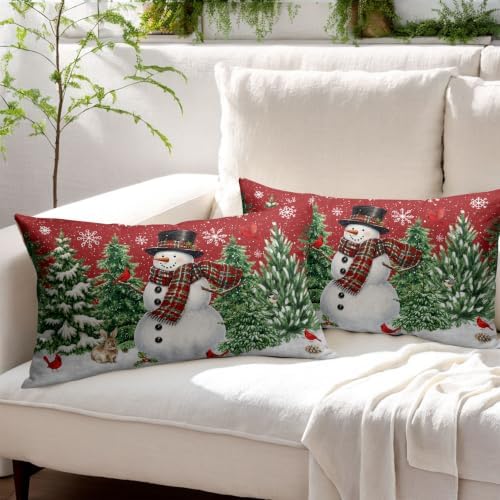 Christmas Snowman Lumber Pillow Covers 12x20 Set of 2 Red Highly Absorbent - Image 3