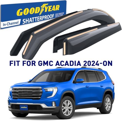 Goodyear Shatterproof in-Channel Window Deflectors for GMC Acadia 2024-2026, Rain Guards, Window Visors for Cars, Vent Deflector, Car Accessories, 4 pcs - GY009018